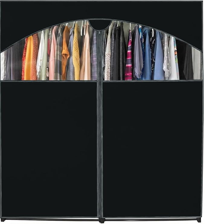 HOLDN’ STORAGE Portable Wardrobe Closet - 65 lb Large Capacity, Internal Heavy Duty Metal Rod, Zipper & Clear Window, Durable Clothes Organizer, Tool-Free Easy Assembly, Black Canvas Cover