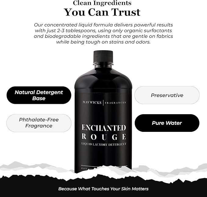Laundry Liquid Detergent (Enchanted Rouge) - 32 Oz Laundry Perfume Bottle for Men & Women, Stain & Odor Remover, Deep Clean, Long-Lasting Fragrance and Freshness for All Fabrics