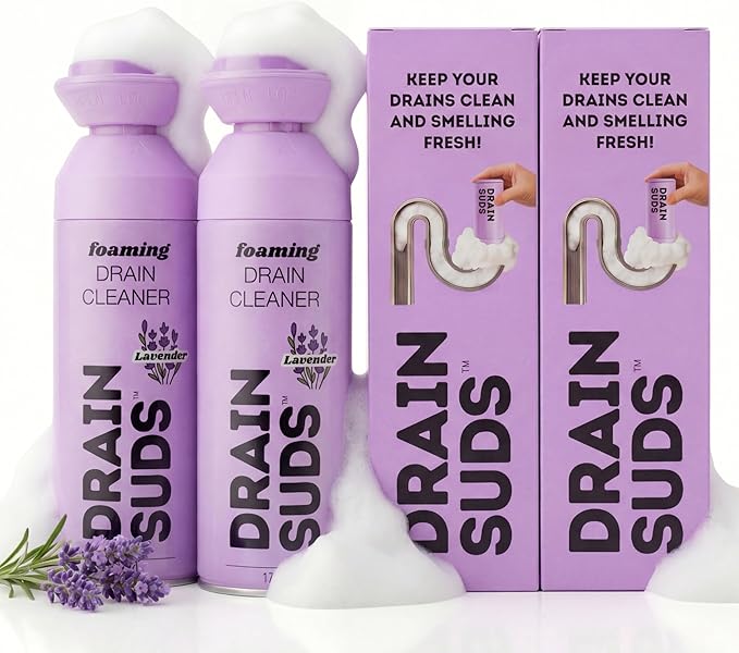 Foaming Drain Cleaner, Sink Cleaner and Deodorizer, Drain Clog Remover for Kitchen Sinks, Bathrooms, Shower Drains, Tubs, Washbasin, Clogged Pipe Opener, Lavender, 2 Pack