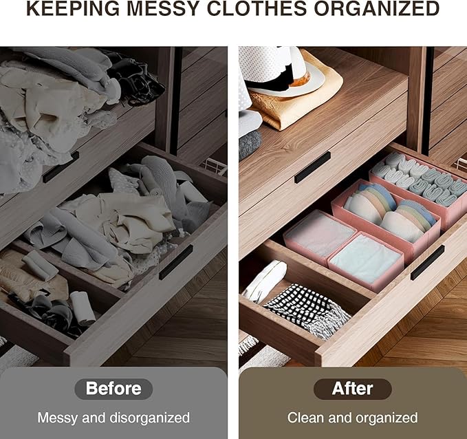 DIMJ Drawer Organizers - Set of 12 Fabric Closet Organizers and Storage, Drawer Dividers for Baby Clothes, Socks, Belt, Tie (Pink)