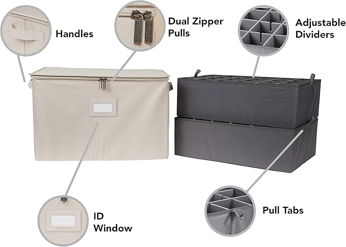 Covermates Keepsakes - Adjustable Zip-Top Storage Box - Configurable FlexGrid Compartments - Heavy Duty Polyester- Reinforced Handles - Stackable Design - Indoor Storage, Beige Heather