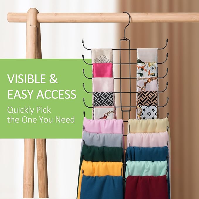 2 Pack Scarf Hanger for Closet, 40 Large Capacity Scarf Organizer, Space Saving Scarf Holder Hijab Rack Closet Organizers and Storage, Black
