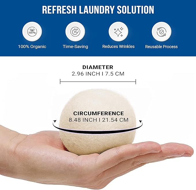 Ezhippie Quality Wool Dryer Balls - 6 XL Pack - 1000+ Loads - Pure Organic Wool - Reusable Natural Fabric Softener Perfect with Essential Oils, Reduce Clothing Static and Wrinkles