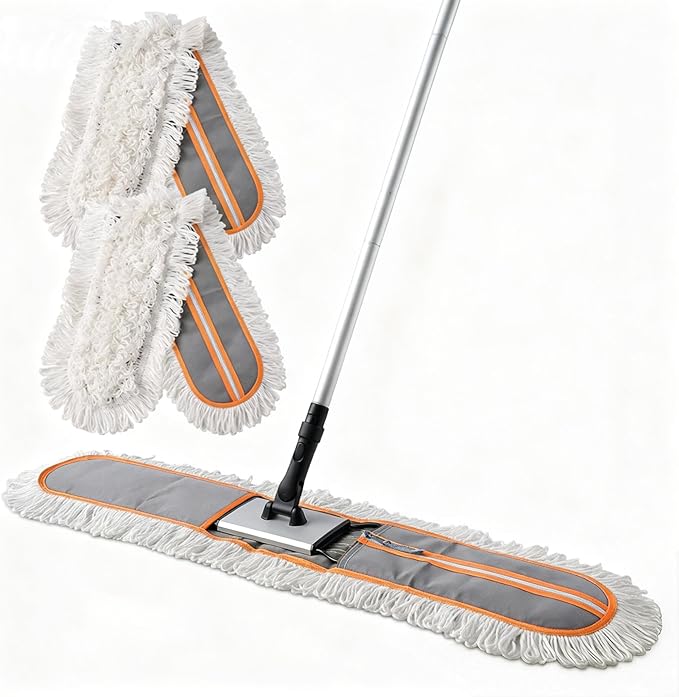 36" Commercial Dust Mops for Floor Cleaning Heavy Duty Floor Duster Mop with Long Handle Hotel Gym Household Cleaning Supplies for Hardwood, Tiles, Marble Floors (Grey)