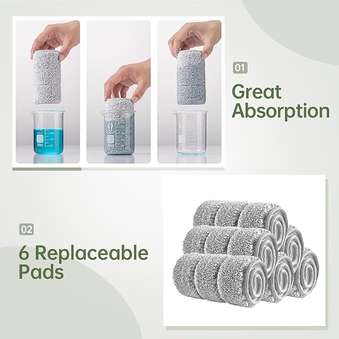 Flat Mop Pads 6pcs for Mop and Bucket Set with Wringer Replacement Microfiber Cloths Compatible with Floor Cleaning Mop Bucket Set - 15.7" X 4.5"