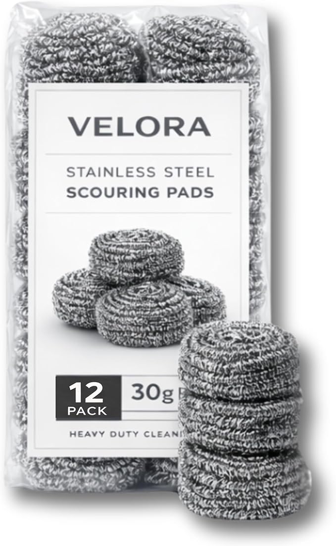 Stainless Steel Scouring Pads - 12 Pack - Steel Wool Scrubbers for Pots, Pans, Dishes & Grills