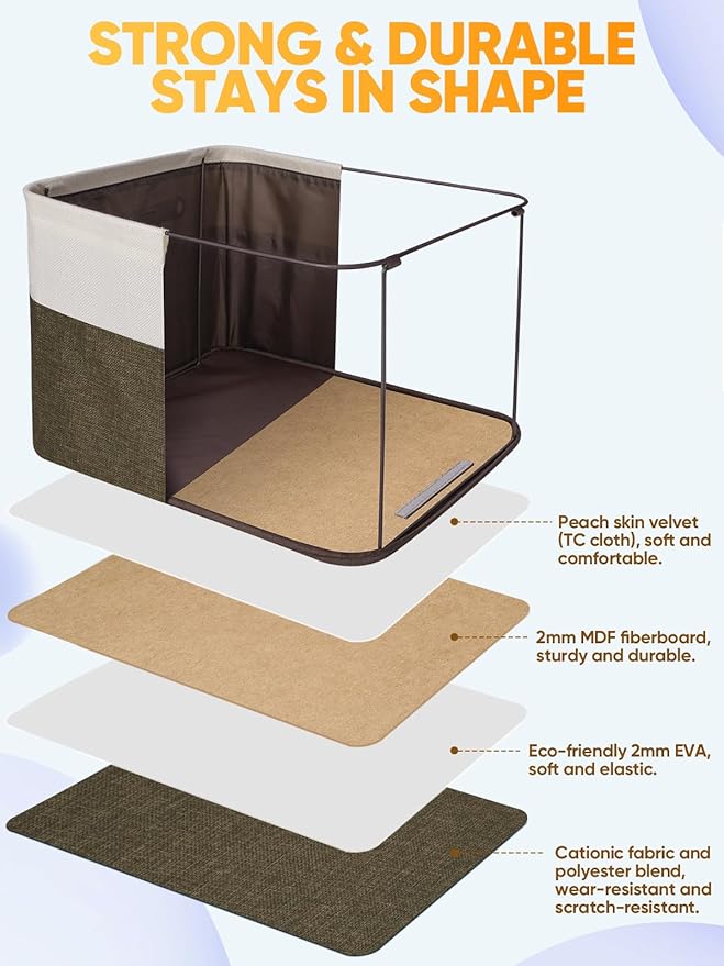 BALEINE 3 Pack Fabric Storage Bins for Shelves, Linen Storage Baskets for Organizing, Decorative Closet Bins for Clothes, Home (Brown, 12"x8"x8")