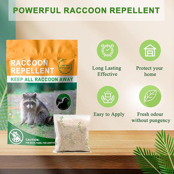 Natural Raccoon Repellent Granules | Eco-Friendly, Non-Toxic & Long-Lasting Protection with Garlic, Peppermint & Wintergreen Oils | Safe for Pets and Children |6-Pack (25g per Bag)