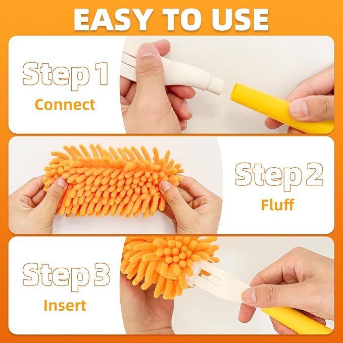 8 Pack Reusable Duster Refills Compatible with Swiffer Hand Duster, Washable Microfiber 360 Heavy Duty Dusters Refills for Dusting Cleaning(Include 1 Handle & Laundry Bag)