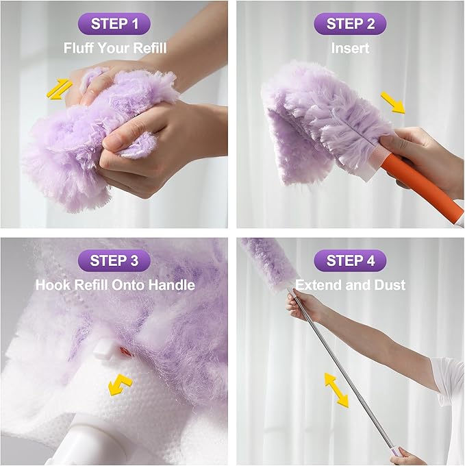 JOYMOOP Ceiling Fan Cleaner Duster and Cobweb Duster with Extension Pole, 28–98 Inch Handle and 9 Refills for High Ceilings and Furniture