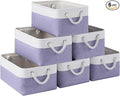 Storage Baskets for Shelves 13.8x9.8x6.7 Inch-Foldable Fabric Organizing Storage Bins with Handles, Closet & Bathroom Organizer, Home Storage for Kitchen, Office (6-Pack, White&Purple)