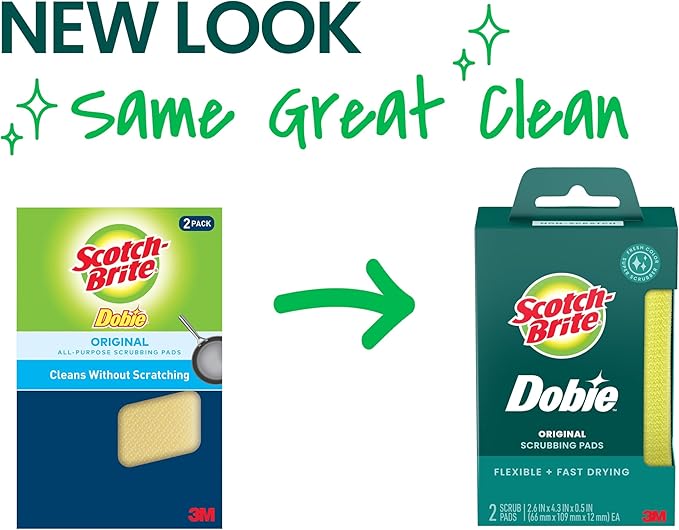 Scotch-Brite Dobie Pad, Sponge for All Purpose Cleaning of Kitchen, Bathroom, and Household, Non Scratch Cleaning Pads Safe for Non-Stick Cookware, 1 Dobie Pad