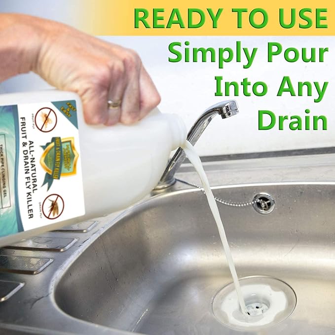 Fruit Fly & Drain Fly Killer - Simple Commercial Drain Gel Treatment - Eliminates Gross Fruit Flies, Drain Flies, Sewer Flies & Gnat Infestations From Any Drain. Fast & Easy - (128 Oz, Case of 4)