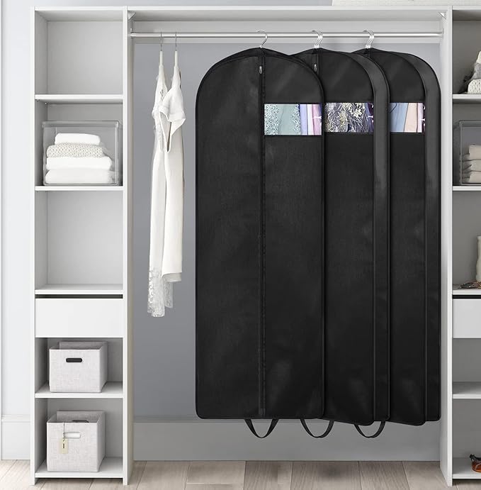KIMBORA 60" Dress Garment Bags for Hanging Clothes Travel, Gusseted Garment Bags for Closet Storage with Handles for Long Gowns, Coats（3 Packs）