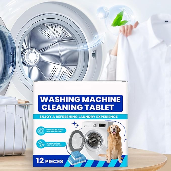 Eco-Friendly Washing Machine Cleaner, 12 Pack Washing Machine Deep Cleaner Tablets, Remove Stubborn Pet Hair, Septic Safe, Compatible with HE, Top & Front Load Washers (1PCS)