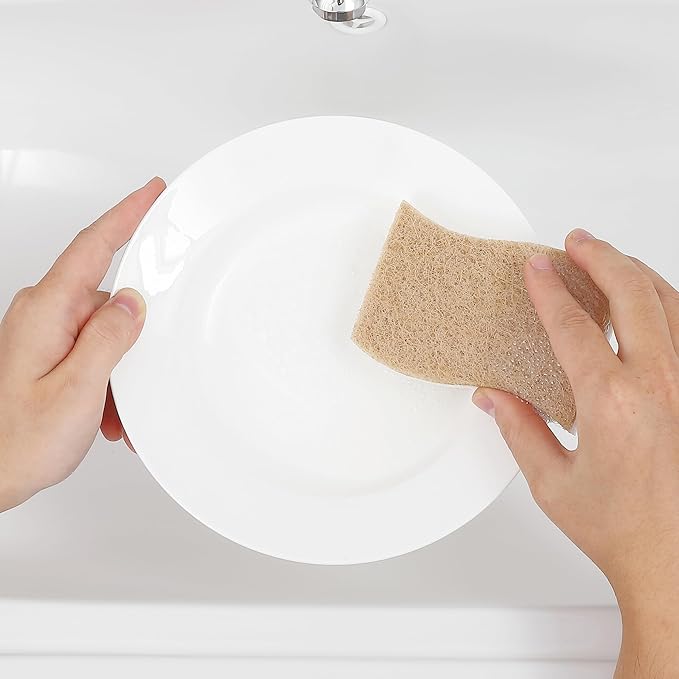 happimess WPE2000A-12SET Natural Plant Based Non-Scratch Sisal Hemp/Cellulose Scrubbing Dish Sponge, Cleaning Sponge for Dishes, Bathroom, Household, Beige/White (Set of 12)