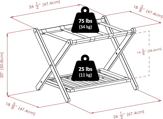 Winsome Remy Luggage Rack with Storage Shelf, for Guest Room, No Assembly, Cappuccino