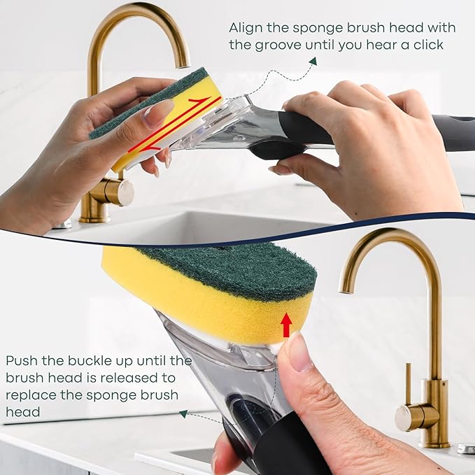 Sponge Brush Refills for OXO Dish Brush, 4 Pack Soap Dispensing Dish Refills, Scrub Replacement Head for Scrubber, Sponge Replacement Head Fits Soap Dispensing Handle