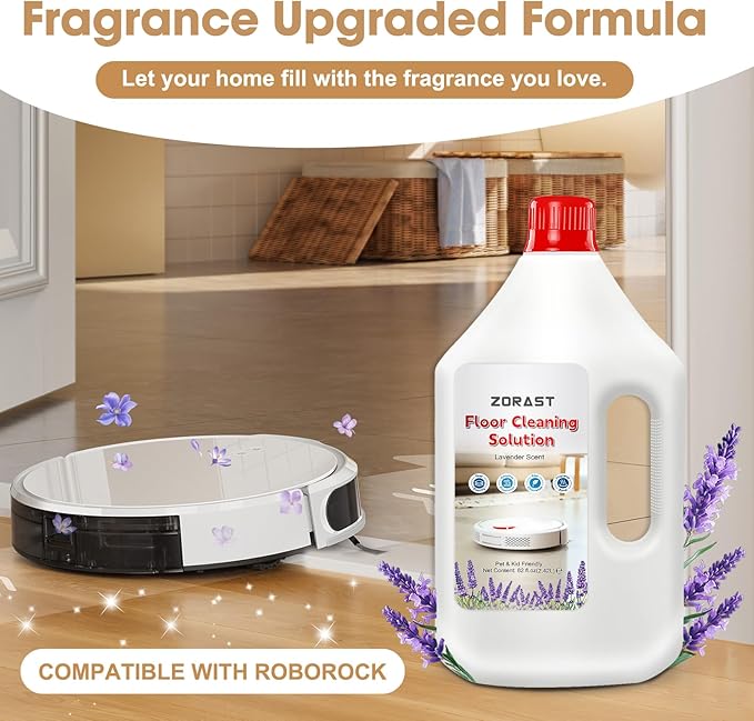 Lavender Scent Floor Cleaning Solution, Compatible with All Roborock Mopping Robots (S7, S8, Qrevo, Q7, Q8 series) Deep Cleans for Multiple Hard Floors Stain-Busting & Fresh-Scented