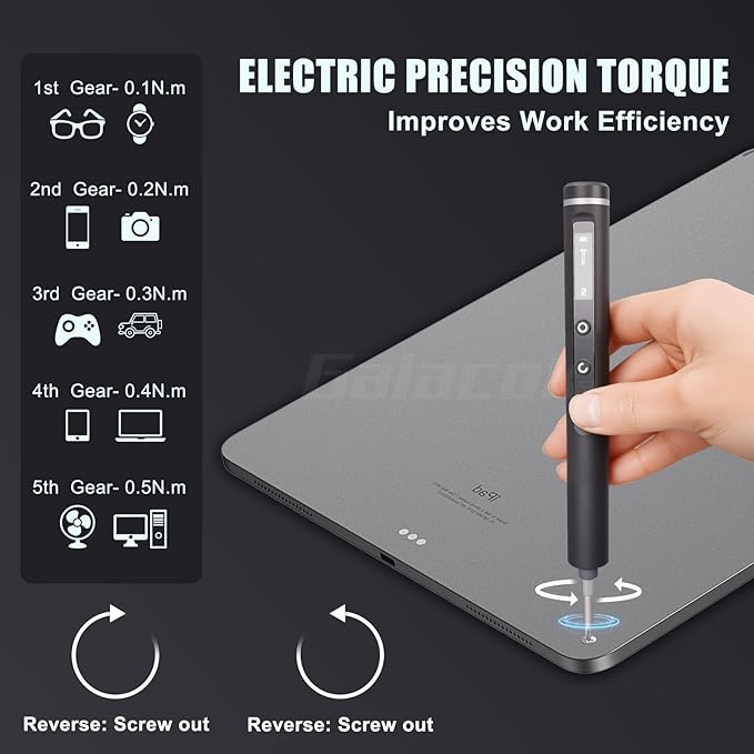 3.7V Electric Precision Screwdriver Set, 49 IN 1 Magnetic Storage Cordless Screwdriver with LED Display, 5 Torque Settings, Repair Tool Kit for Electronics Phone Laptop Watch (Grey)