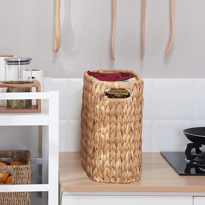 ELONG HOME Toilet Paper Storage for 9 Rolls, Water Hyacinth Wicker Toilet Paper Storage Holder, Toilet Paper Basket with Built-in Handles