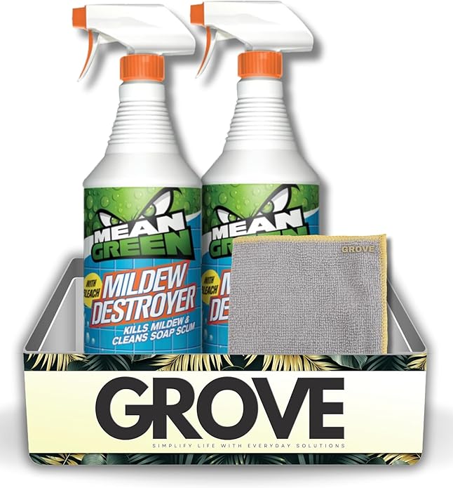Mean Green Mildew Remover Spray 32 oz Bundle with Microfiber Cloth - Easy Cleaning of Mold, Mildew, Soap Scum, and Grime in Bathrooms, Kitchens, Patios, and More - (3 Items)