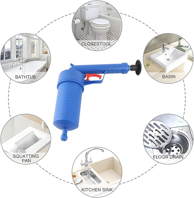 Air Power Drain, High Pressure Drain Opener for Clogged Toilet Bathtub Sink, Reusable Air Plunger Pump with 4 Suction Cups for Bathroom Kitchen Floor Drains