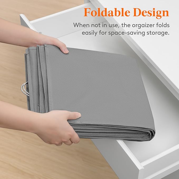 Lifewit Dual-Row Shelf Hanging Closet Organizer and Storage, Clothes Shelves with 3 Sturdy Hooks for Clothing Organization, Foldable Container Hold Up to 36 Sweaters, 6 Tier 12 Sections, Light Gray