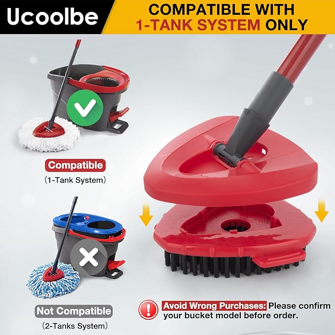 2 Pack Upgraded Spin Mop Scrub Brush Replace Head Compatible with O Cedar EasyWring 1 Tank System, Scrubber mop Head Attachment, More Layers of Bristles for Bathroom, Deck, Kitchen