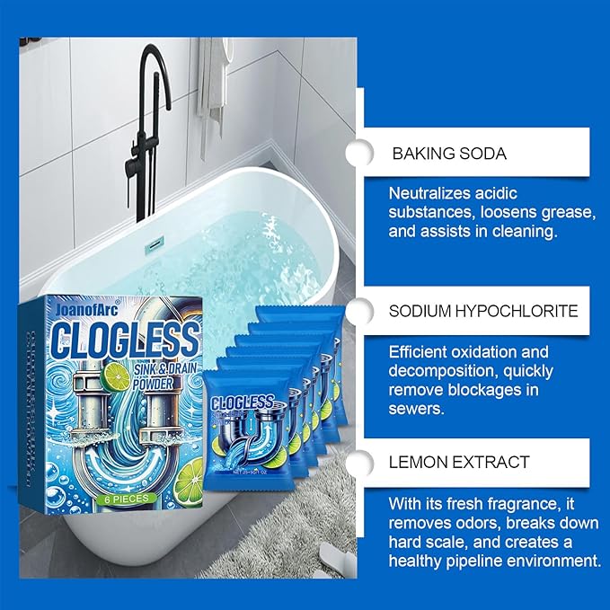 Drain Clog Remover 6 Packs Fast Acting Drain Cleaner Powders for Kitchen Sink Bathroom Shower Bathtub Powerful Pipe Unclogger Clears hair Grease Safe for Pipes