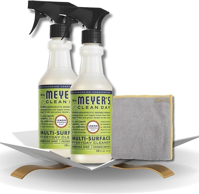 Clean Day Lemon Verbena Scent Multi-Surface Cleaner Spray 16 oz Bundle with Microfiber Cloth - Plant-Derived Formula - Versatile Cleaner for Wood, Tile, Stone, & More Surfaces - (3 Items)