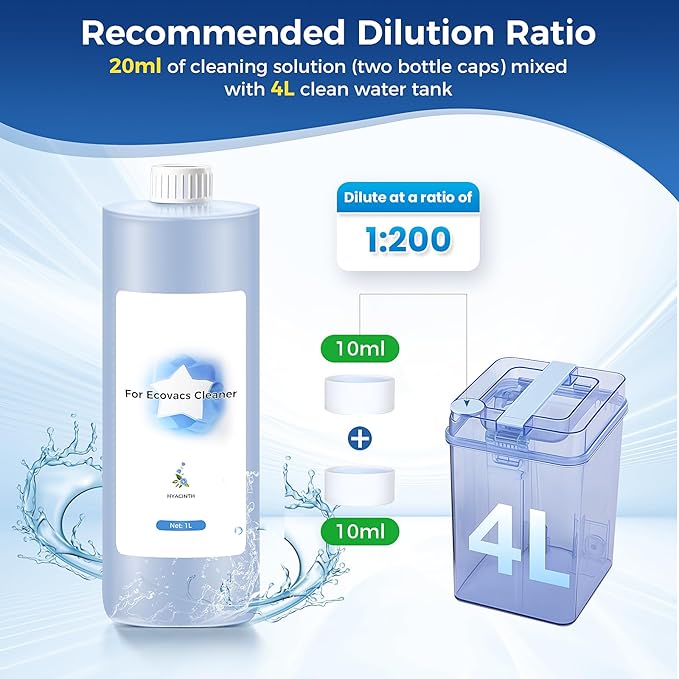 1L Multi-Surface Floor Cleaning Solution for Ecovacs Deebot T30S COMBO/T30S/X2 COMBO/X2 OMNI/T20 OMNI/X1 OMNI/X1 TURBO/T10 OMNI/X9 PRO OMNI/X11/N20/N30/X5/X8/T50/T80/T30C/N9+ Robot Vacuum Cleaner