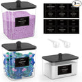COAZEX 2+1 Pack Clear Laundry Pods Container & Dryer Sheet Holder, Plastic Square Laundry Room Organization and Storage Jars with Black Lids, Scoops & Labels for Detergent, Powder, Dryer Balls
