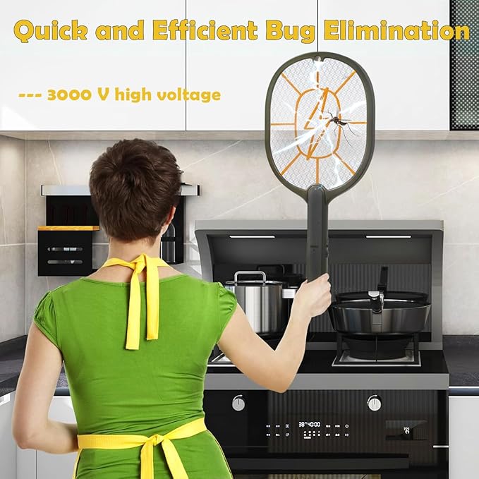 2 Pack Electric Fly Swatter 3000V Battery Powered Handheld Bug Zapper Racket 3-Layer Protection Grid Mosquito Zapper for Home Bedroom Kitchen Office Backyard Patio Indoor Outdoor