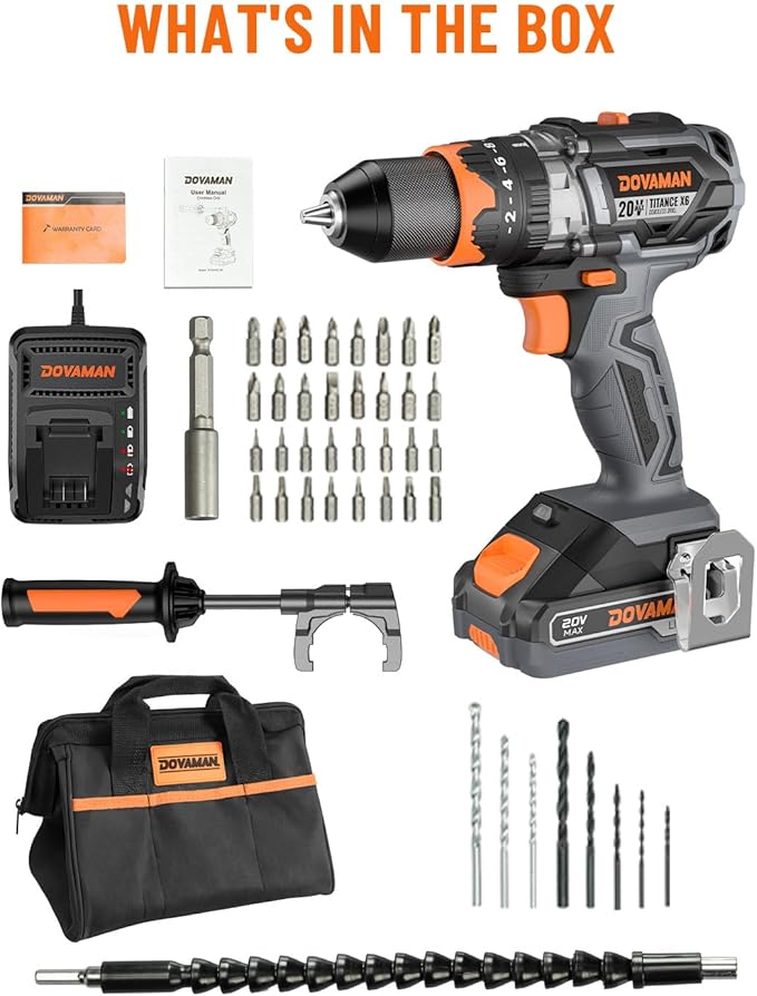 TITANCE X6 20V Brushless Drill Driver Kit, 1/2'' Cordless impact Drill, 575 IN-LBS, 36000 BPM, 3-IN-1 Mode, 2-Speed, Metal Chuck, 2.0Ah Battery, Driver Kit for DIY Project & Home Use