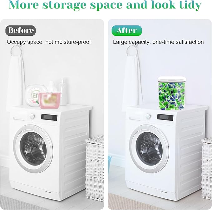 5.5L Large Capacity Container With One-Press Lid - Laundry Room Organization and Storage Decor - Airtight Dishwasher Pod Holder