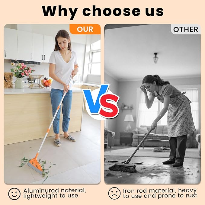 Multifunction Magic Rubber Air Broom, Replaceable Silicone Floor Squeegee, Sweeper and Scrape 2 in 1 Household Cleaning Squeegee Broom for Floor, Bathroom, Kitchens, Tile, Glass (Orange)