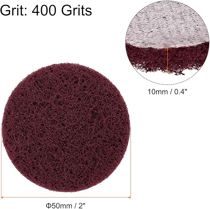 HARFINGTON 12pcs Scrubber Scouring Pads 400 Grits 2 Inch Drill Power Brush Hoop and Loop Surface Conditioning Disc Drill Scuffing Disc Scrub Pads for Home Kitchen Cleaning, Red