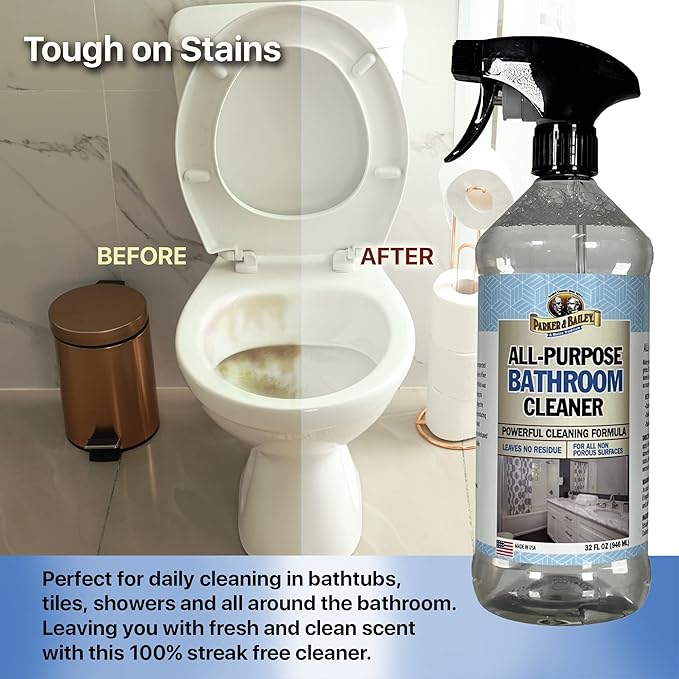 Parker & Bailey All-Purpose Bathroom Cleaner - Bathroom Cleaner Shower Cleaner Spray Tub Cleaner Soap Scum Remover for Shower Hard Water Stain Remover Household Cleaning Spray, 32 Oz