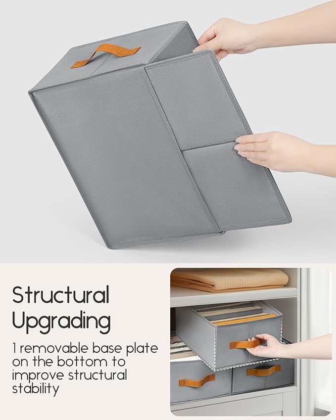 Homsorout Closet Organizers and Storage - Fabric Clothes Organizer with Handles, Foldable Jeans Organizer for Clothes, Drawer Organizer for Shirts, Bra, Sweater, Scarf, 8 Pack, Grey