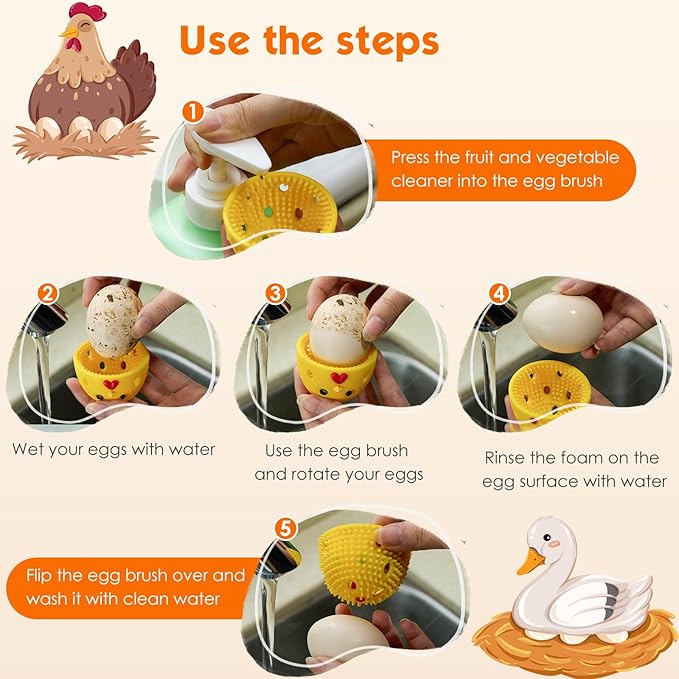 Egg Brush Cleaner, Egg Cleaner Scrubber for Fresh Eggs, Cute Chick Shaped Silicone Egg Washer, Reusable Multipurpose Washing Egg Tool for Fruits and Vegetables (Purple/Green)