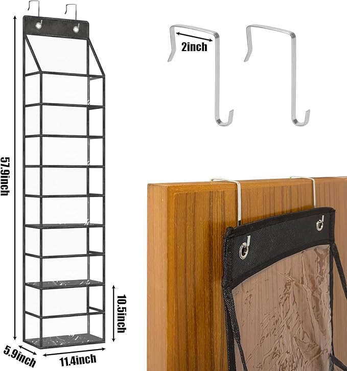 5-Shelf Over The Door Pantry Organizer with Clear Pockets, Heavy Duty Hanging Storage for Closet, Bedroom, Bathroom, and Nursery (Black, Holds up to 28 lbs)