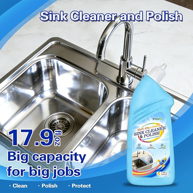Snowlily Stainless Steel Sink Cleaner & Polish Cream – Removes Stubborn Dirt, Grease & Stains, Restores Brilliant Shine, 22 Fl Oz