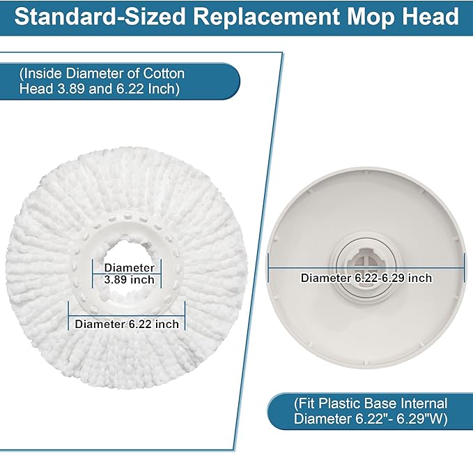 6 Pack Mop Heads Replacements, Compatible with FunClean Spin Mop & RinseWise Mop Bucket, Microfiber Spin Mop Head Refill Cleaning Supplie for Home Industrial and Commercial Use
