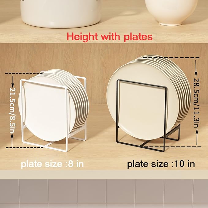 2 Large 1 Small Plate Organizers Holders Upright Cabinet Dish Drying Racks Metal Plate Dish Organizers Racks Stands for Countertop and Cupboard White