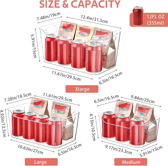 Clear Plastic Storage Bins - 12 Pack Pantry Organizers and Storage,Large Clear Pantry Organizer Bins, Plastic Containers with Handle for Kitchen,Freezer,Cabinet,Closet,Bathroom Under Sink