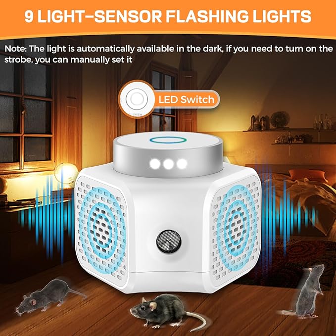 Mice Repellent for House 2025 Upgraded Ultrasonic Squirrel Repeller Pest Repellent Ultrasonic Plug in Rodent Repellent Indoor Electronic Mouse Deterrent Devices Rat Control with LED RV Strobe Lights