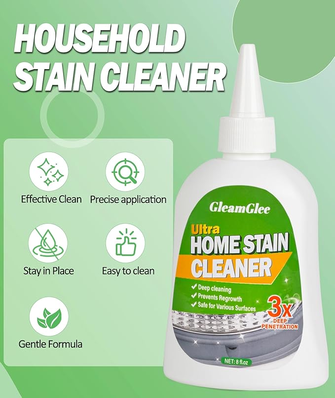 GleamGlee Home Remover Gel, 8 Fl.Oz Powerful Washing Machine Gasket Cleaner, Heavy Duty Stain Cleaner for Front Loader Washing Machine Seal, Bathroom Shower, Grout, Bathtub, Tile & Silicone Surfaces