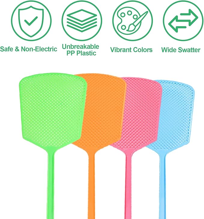 6 Pack Heavy Duty Fly Swatters, Extra Long 17.7in Plastic Bug Swatter with Non-Slip Handle – Indoor/Outdoor Manual Insect Tool, Durable & Reusable (Colorful)