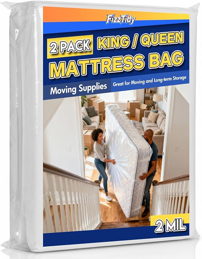2 Pack Mattress Bags for Moving & Storage - 107" x 78" x 14'' for King / Queen Size, Waterproof & Tear-Resistant, 2.0 MIL Heavy Duty Mattress Cover Moving Supplies